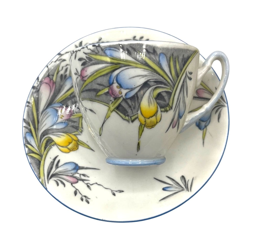 Vintage Royal Stafford Bone China Spring Crocus Teacup & Saucer Set Made in England