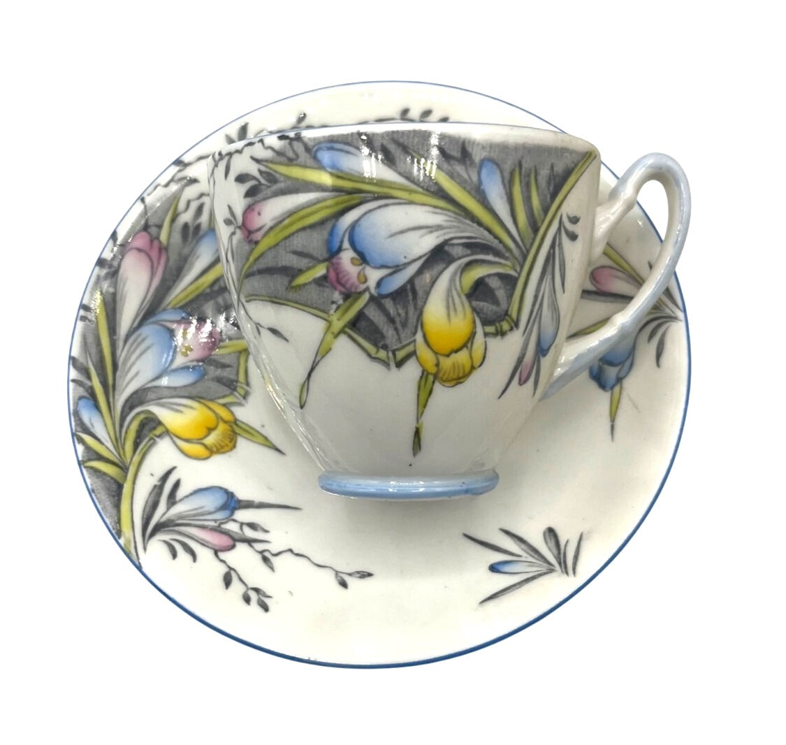 Vintage Royal Stafford Bone China Spring Crocus Teacup & Saucer Set Made in England