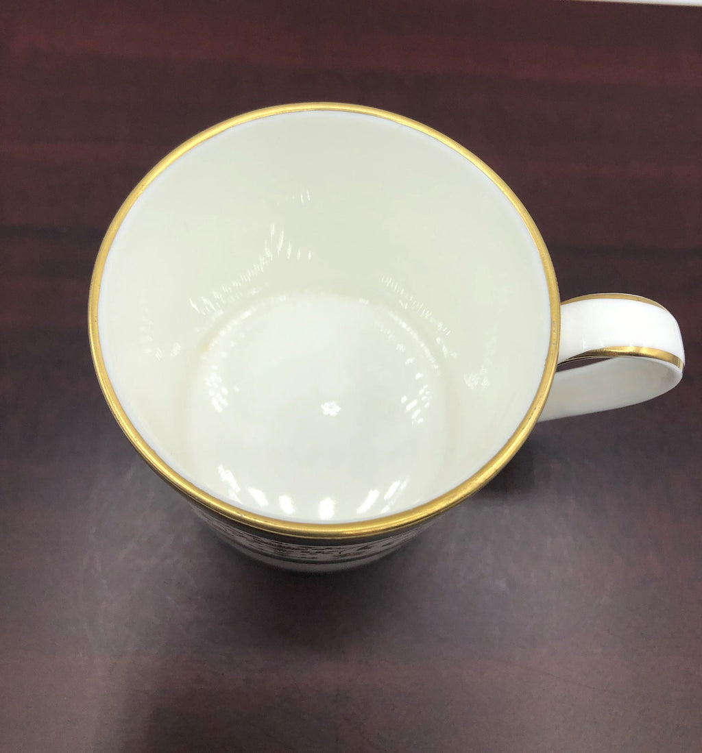 Minton Fine Bone China Demitasse Cup Aragon Pattern.  Fine Gold Details with Light Green Borders, Raised Flower Centers.