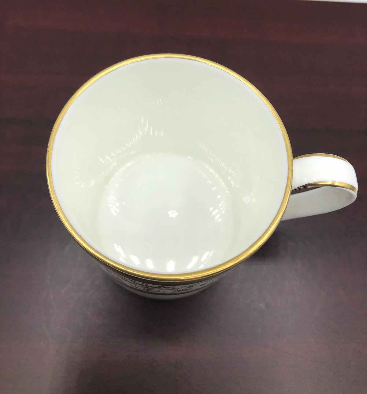 Minton Fine Bone China Demitasse Cup Aragon Pattern.  Fine Gold Details with Light Green Borders, Raised Flower Centers.