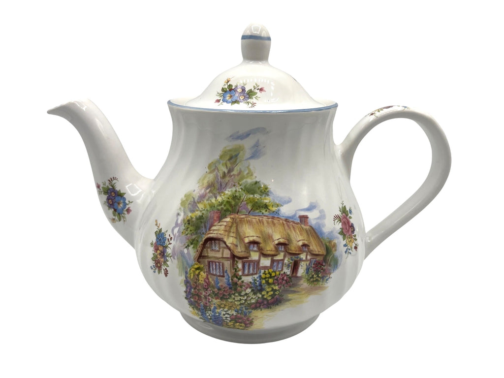 Arthur Wood & Son English Thatched Cottage-Themed Ceramic Teapot 7.5" tall