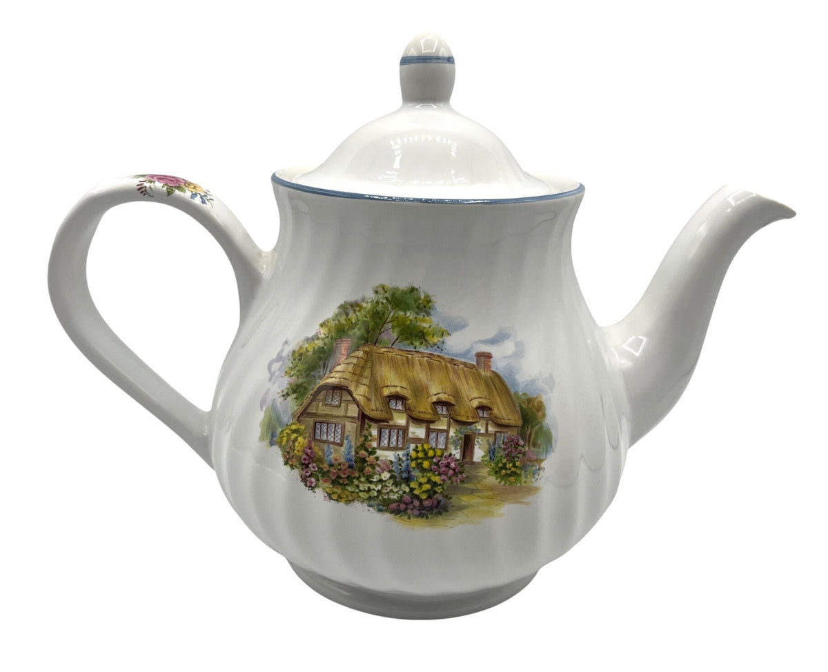 Arthur Wood & Son English Thatched Cottage-Themed Ceramic Teapot 7.5" tall
