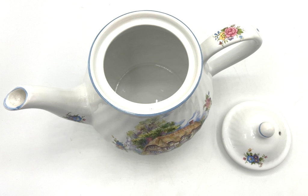 Arthur Wood & Son English Thatched Cottage-Themed Ceramic Teapot 7.5" tall