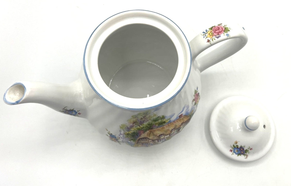 Arthur Wood & Son English Thatched Cottage-Themed Ceramic Teapot 7.5" tall