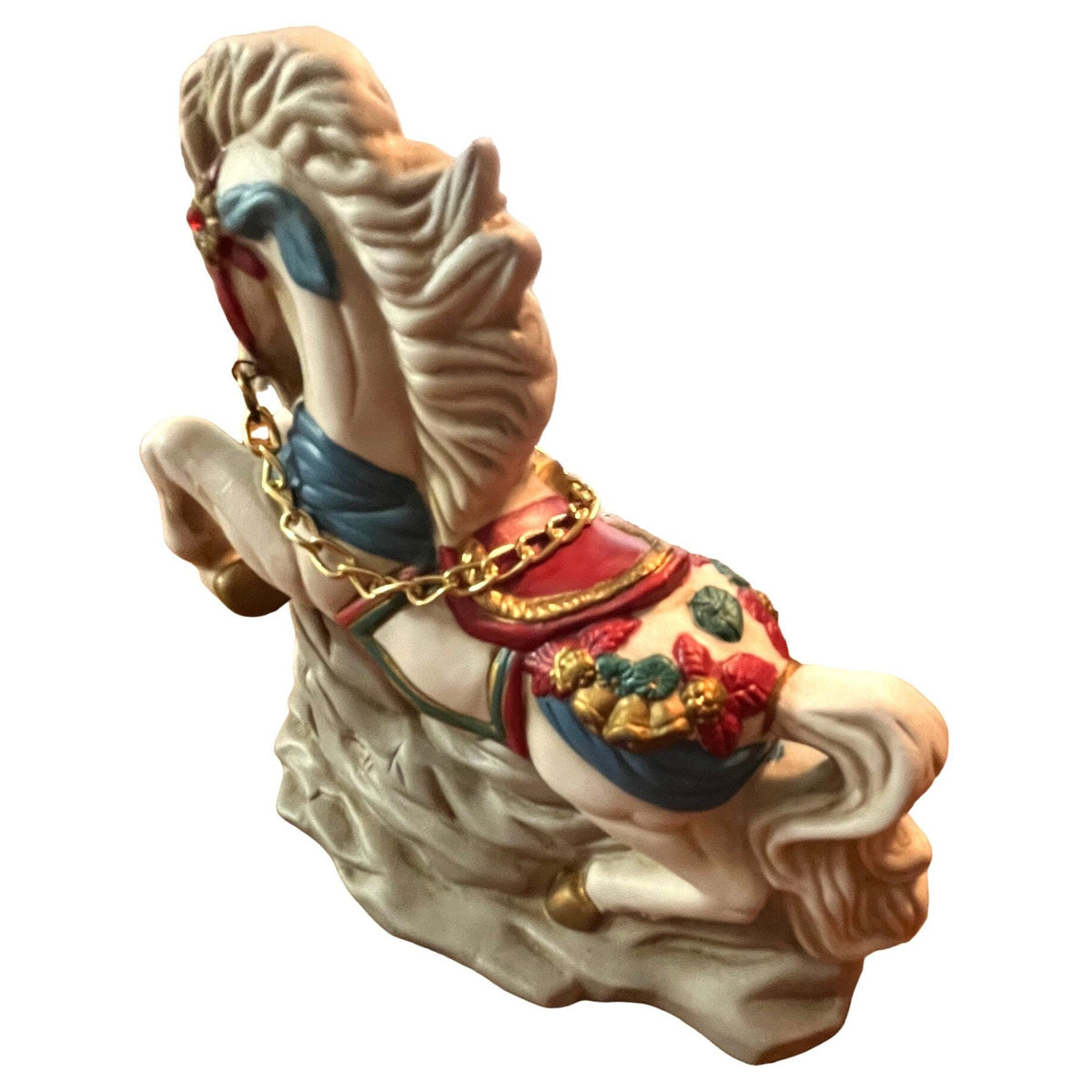 Golden Supex Collectible Porcelain Horse Figurine With Cherub & Gold Chain 6.5" Tall