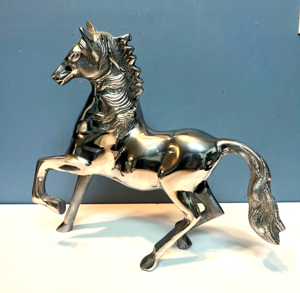 Polished Aluminum Horse Figurine Standing Statue 10.5 Inches Tall Equestrian Décor Sleek Modern Design