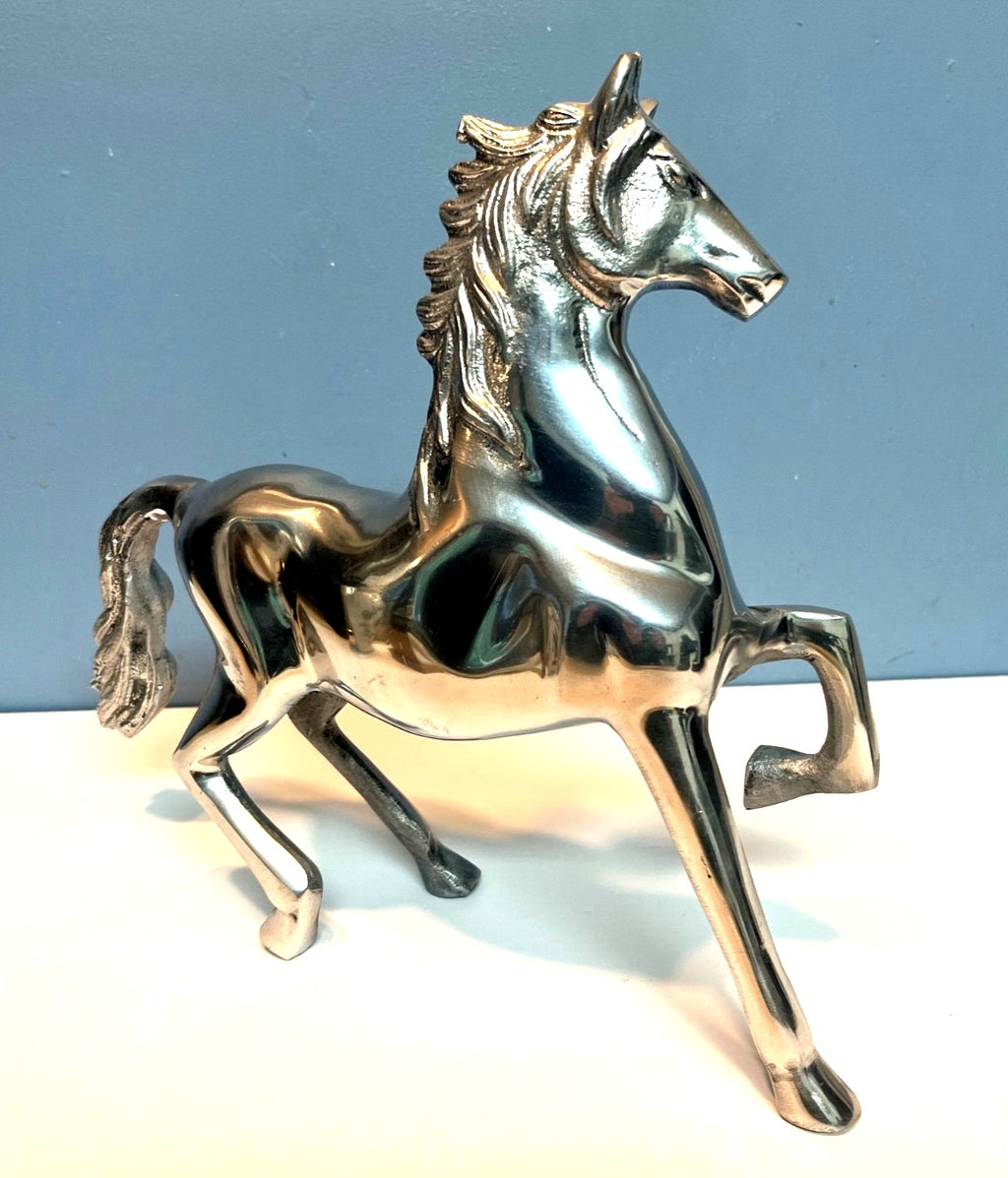 Polished Aluminum Horse Figurine Standing Statue 10.5 Inches Tall Equestrian Décor Sleek Modern Design