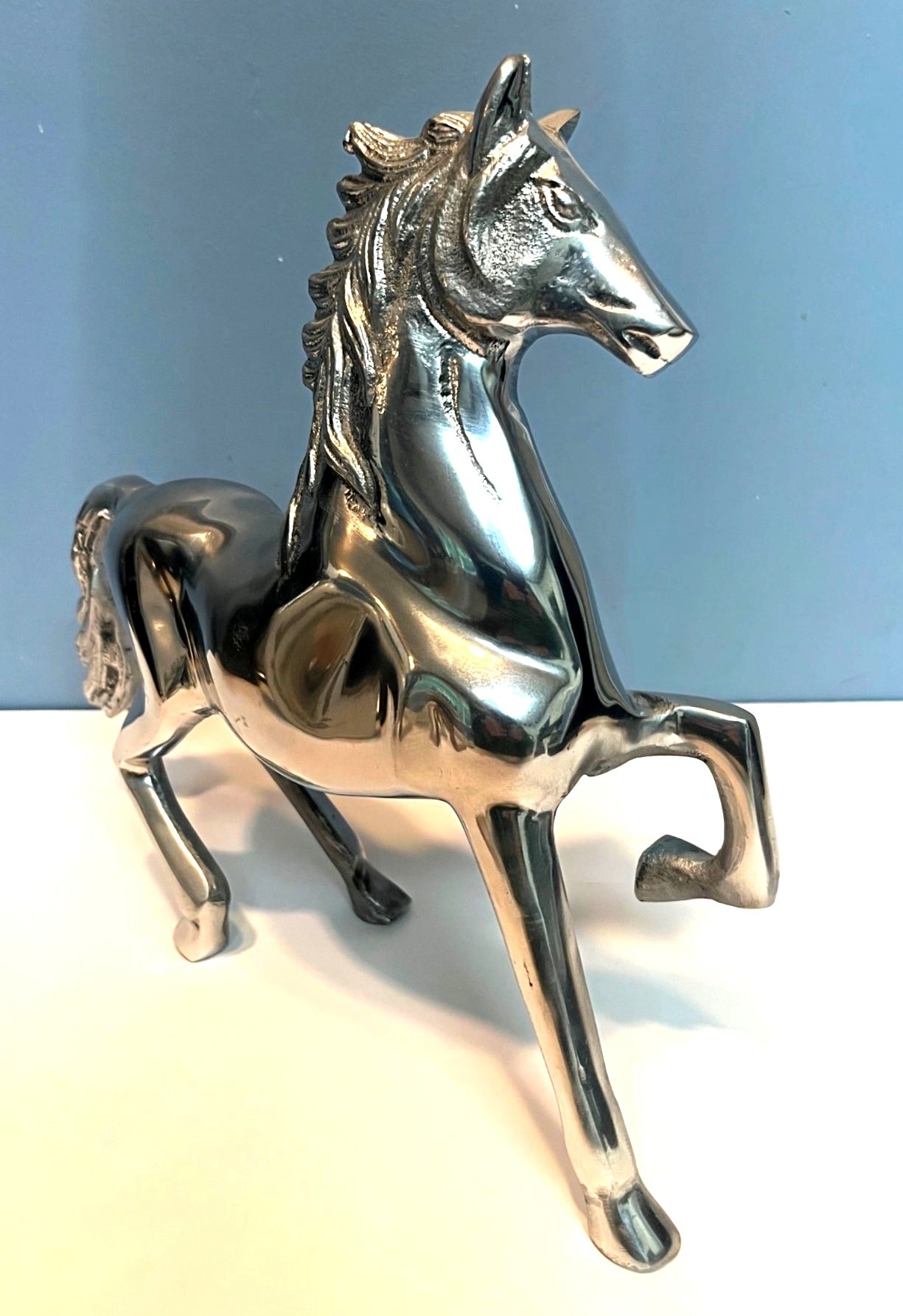 Polished Aluminum Horse Figurine Standing Statue 10.5 Inches Tall Equestrian Décor Sleek Modern Design