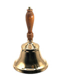 Vintage Solid Brass Hand Bell With Wooden Handle Polished Finish Loud Clear Ring 10" Tall