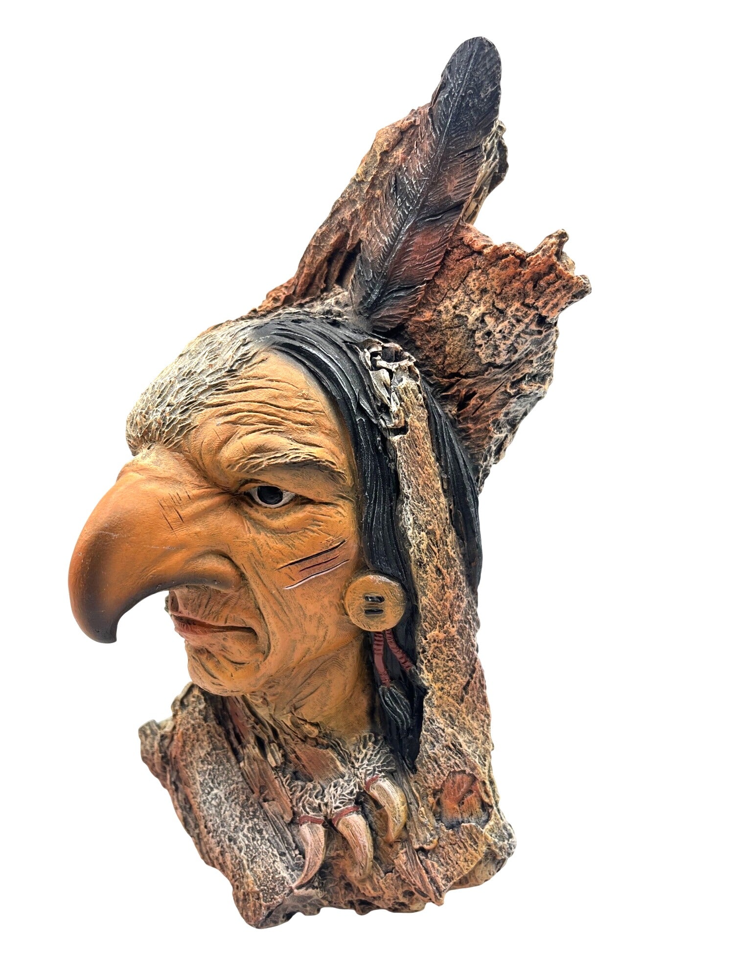 Native American Eagle Warrior Bust By Marka Gallery 1995  Avery Creations  Detailed Resin Sculpture 10.5" tall