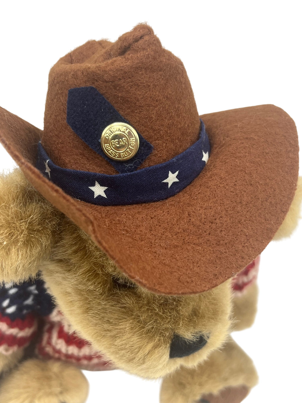Brass Button Bear Cody Patriotic Plush Teddy With Knitted American Flag Sweater & Cowboy Hat By Pickford Bears Ltd