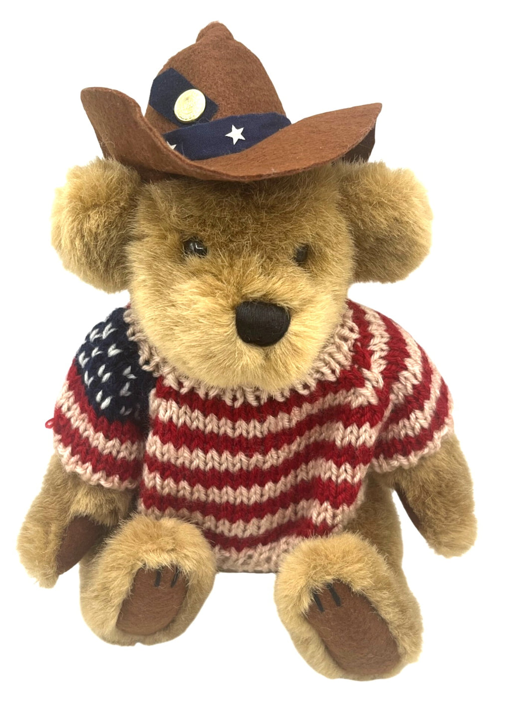 Brass Button Bear Cody Patriotic Plush Teddy With Knitted American Flag Sweater & Cowboy Hat By Pickford Bears Ltd