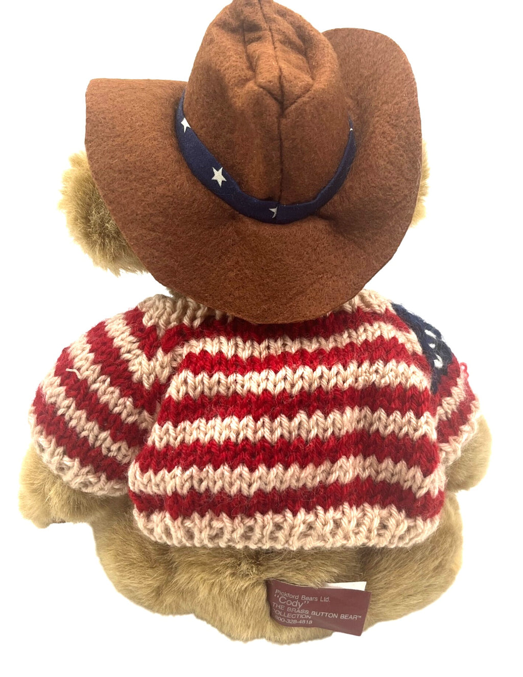 Brass Button Bear Cody Patriotic Plush Teddy With Knitted American Flag Sweater & Cowboy Hat By Pickford Bears Ltd