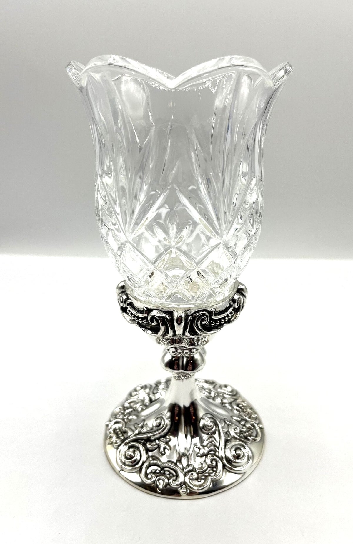 Crystal Votive with Baroque Silver Plated Stand by Godinger Silver NIB