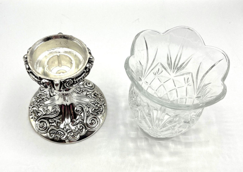 Crystal Votive with Baroque Silver Plated Stand by Godinger Silver NIB