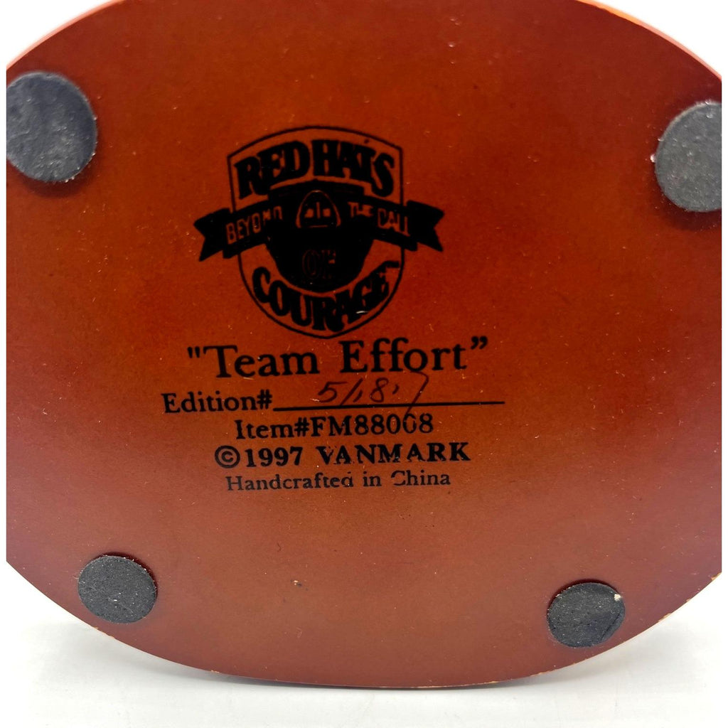 Red Hats Of Courage "Team Effort" Firefighter Figurine By Vanmark 1997 Handcrafted Resin 5/187  Limited Edition