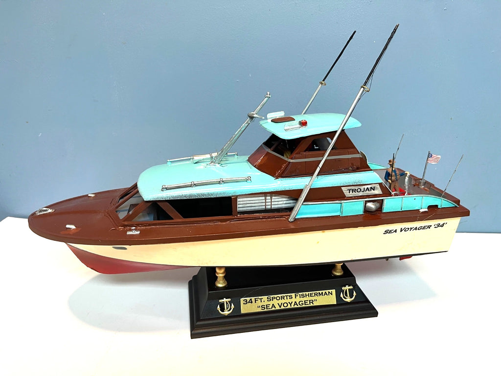 Model Sports Fishing Boat Cabin Cruiser Model Yacht 17" Long with Base