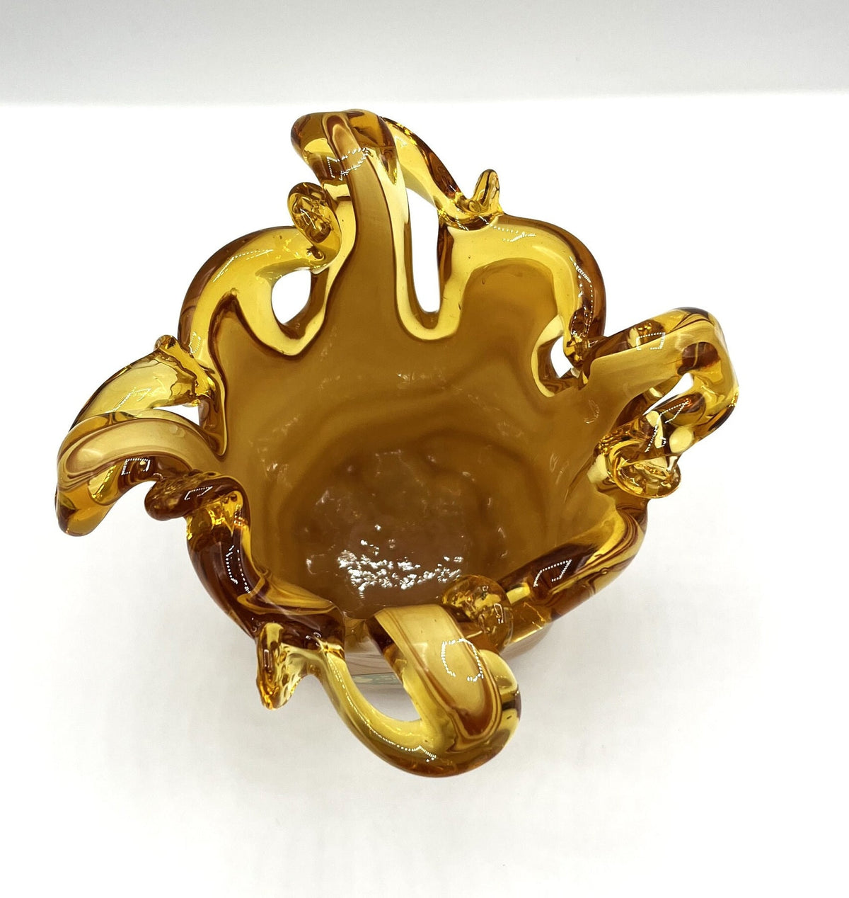 Amber Color Art Glass Vase Hand Made Blown Glass by White Crystal in Italy. 6" x 5" tall