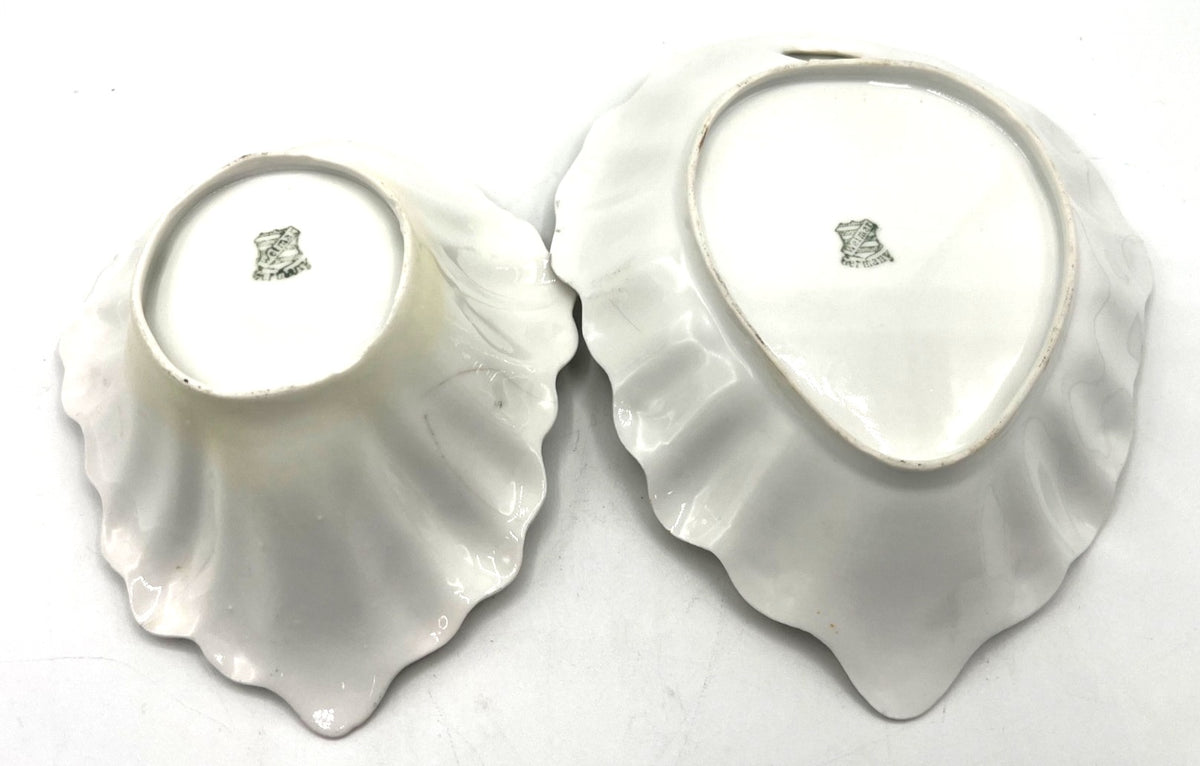 Antique Weimar German Porcelain Leaf-Shaped Dishes With Floral Design & Gold Rim