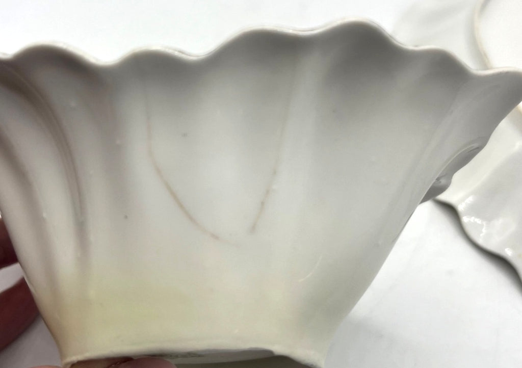 Antique Weimar German Porcelain Leaf-Shaped Dishes With Floral Design & Gold Rim