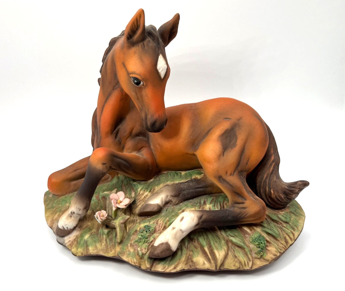 Homco Masterpiece Porcelain Lying Foal Figurine 1982 Hand-Painted Collectible 7" long