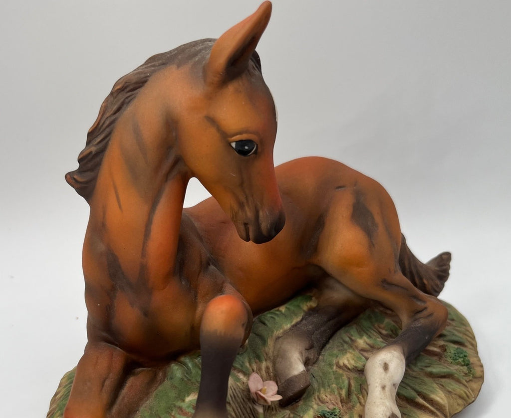 Homco Masterpiece Porcelain Lying Foal Figurine 1982 Hand-Painted Collectible 7" long