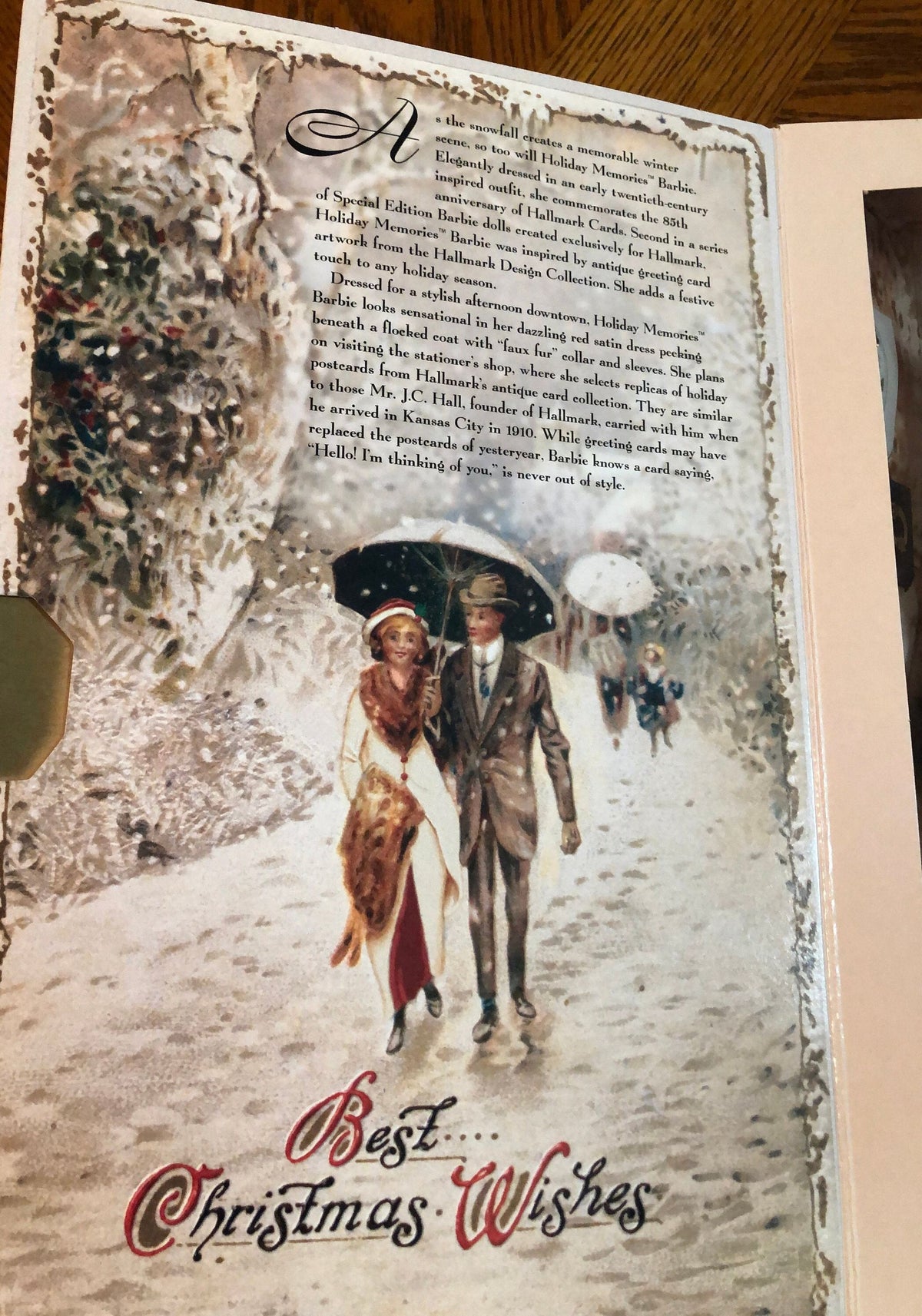 1995 Holiday Memories Barbie Special Edition for Hallmark.  Inspired by antique greeting card artwork from Hallmark Design Collection. 11"