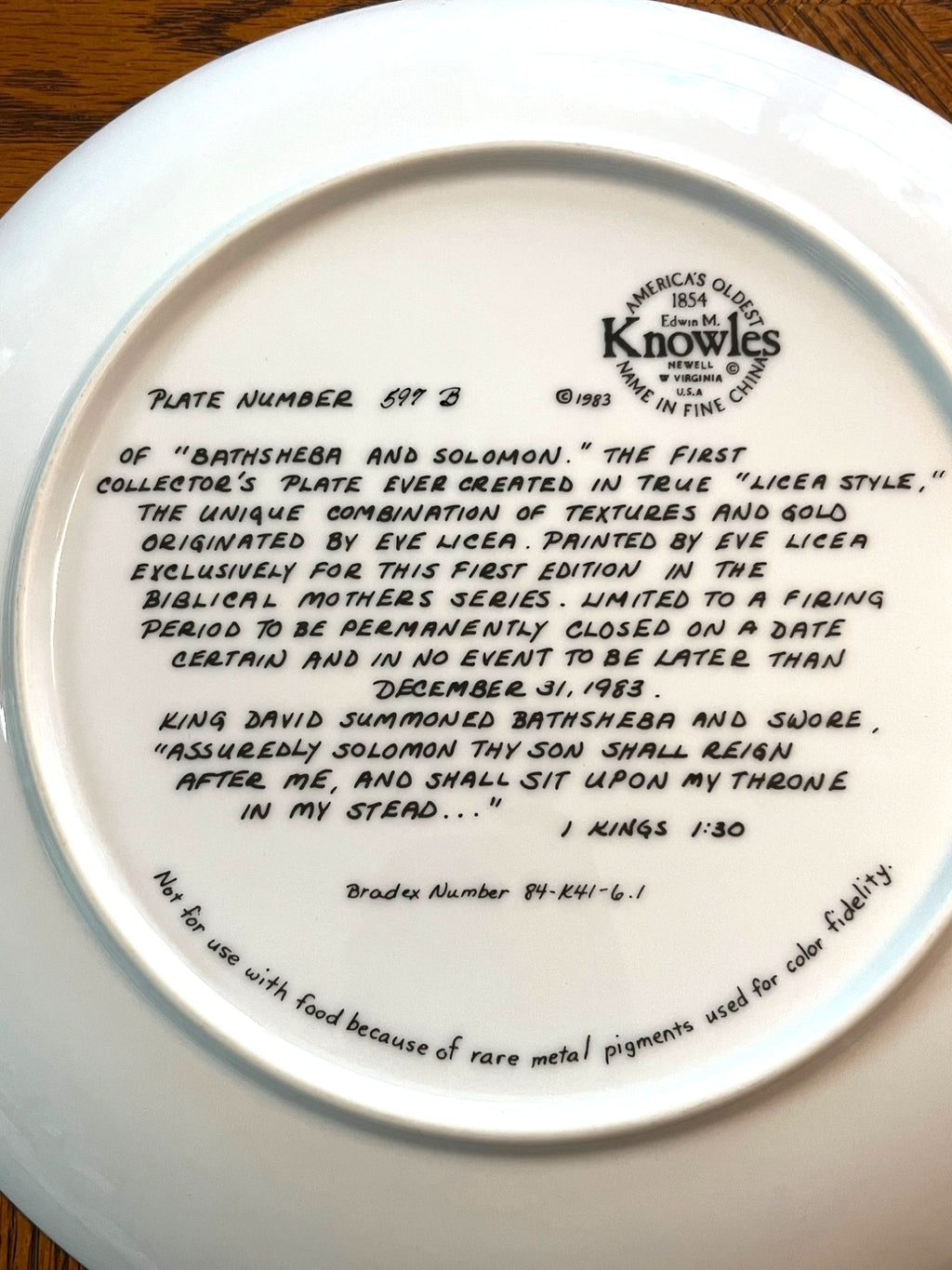 Limited Edition Knowles Plate "Bathsheba And Solomon" By Eve Licea Gold Accents Fine Porcelain 10.25" Diameter With Certificate & Box