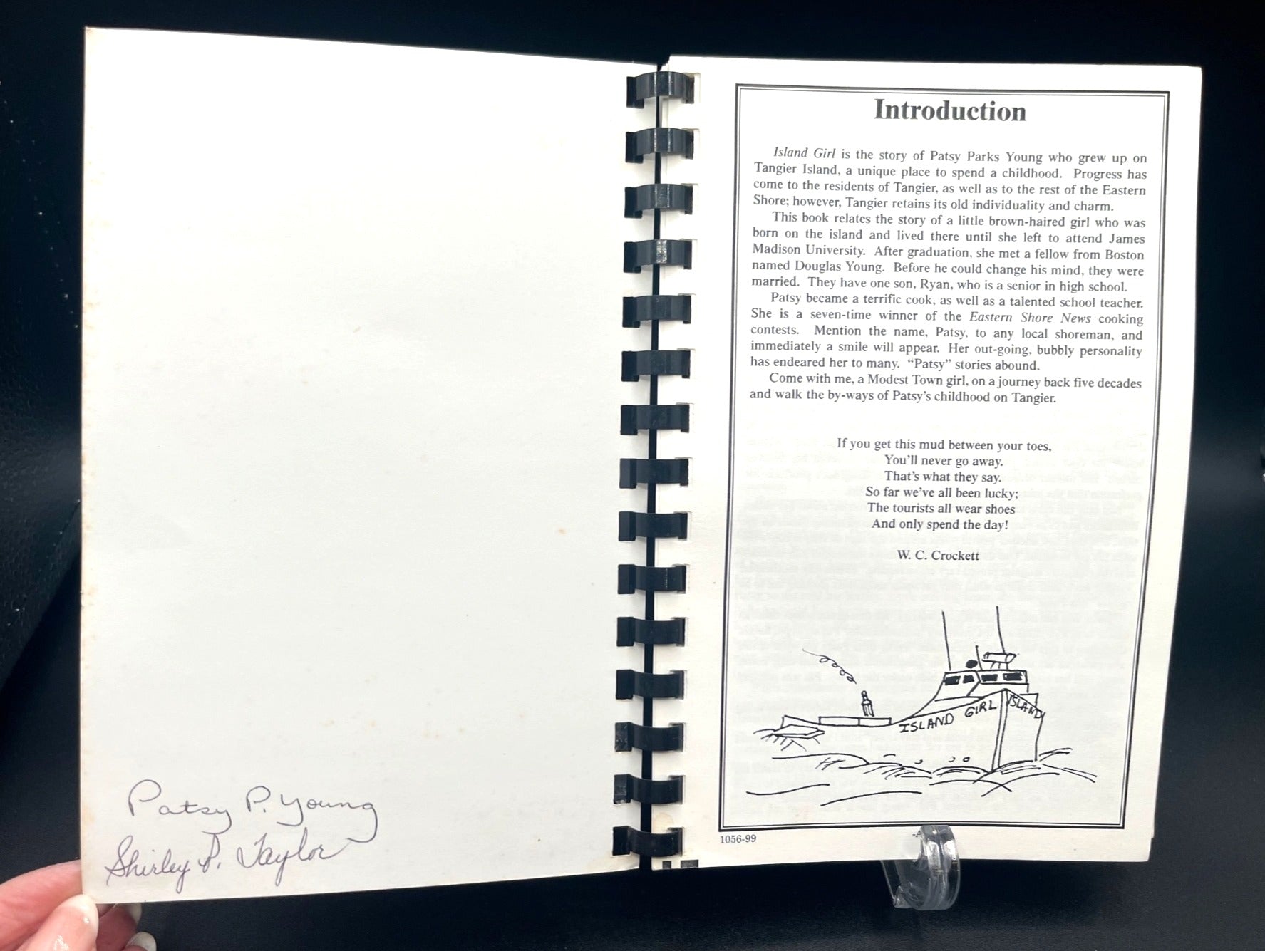 Tangier Island Girl Autographed Book By Shirley Taylor & Patsy Young With Small Wooden Model Boat Display