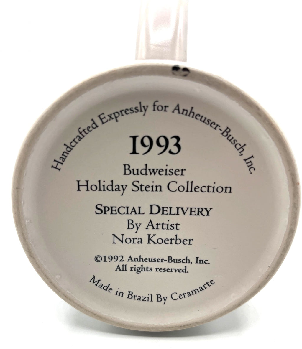 1993 Budweiser Holiday Stein Special Delivery By Nora Koerber W/ Box & Certificate of Authenticity Ceramic Beer Mug Collectible