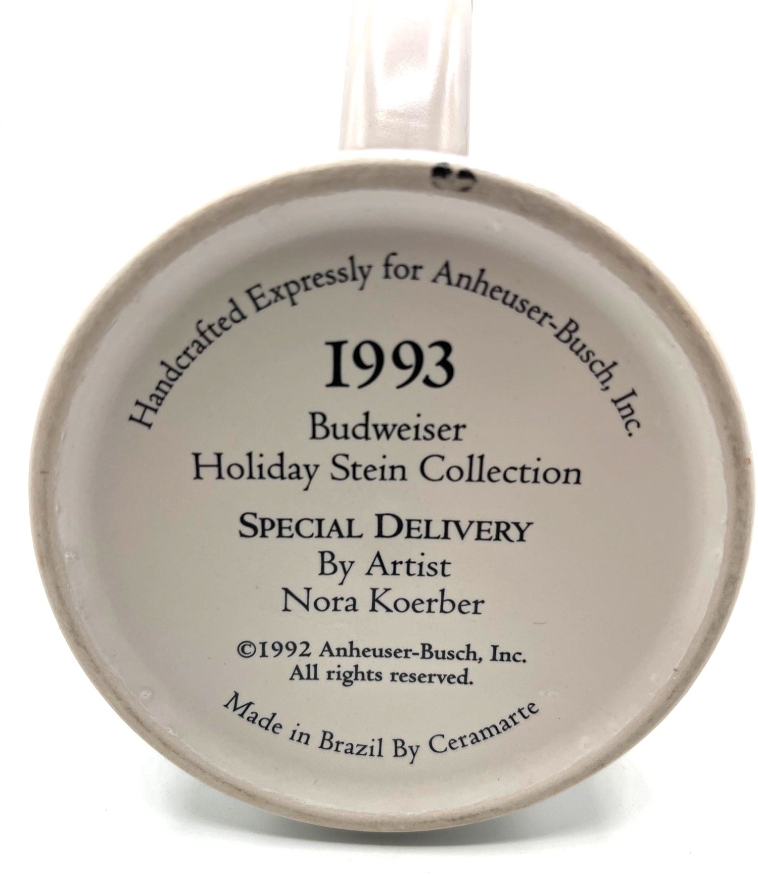 1993 Budweiser Holiday Stein Special Delivery By Nora Koerber W/ Box & Certificate of Authenticity Ceramic Beer Mug Collectible