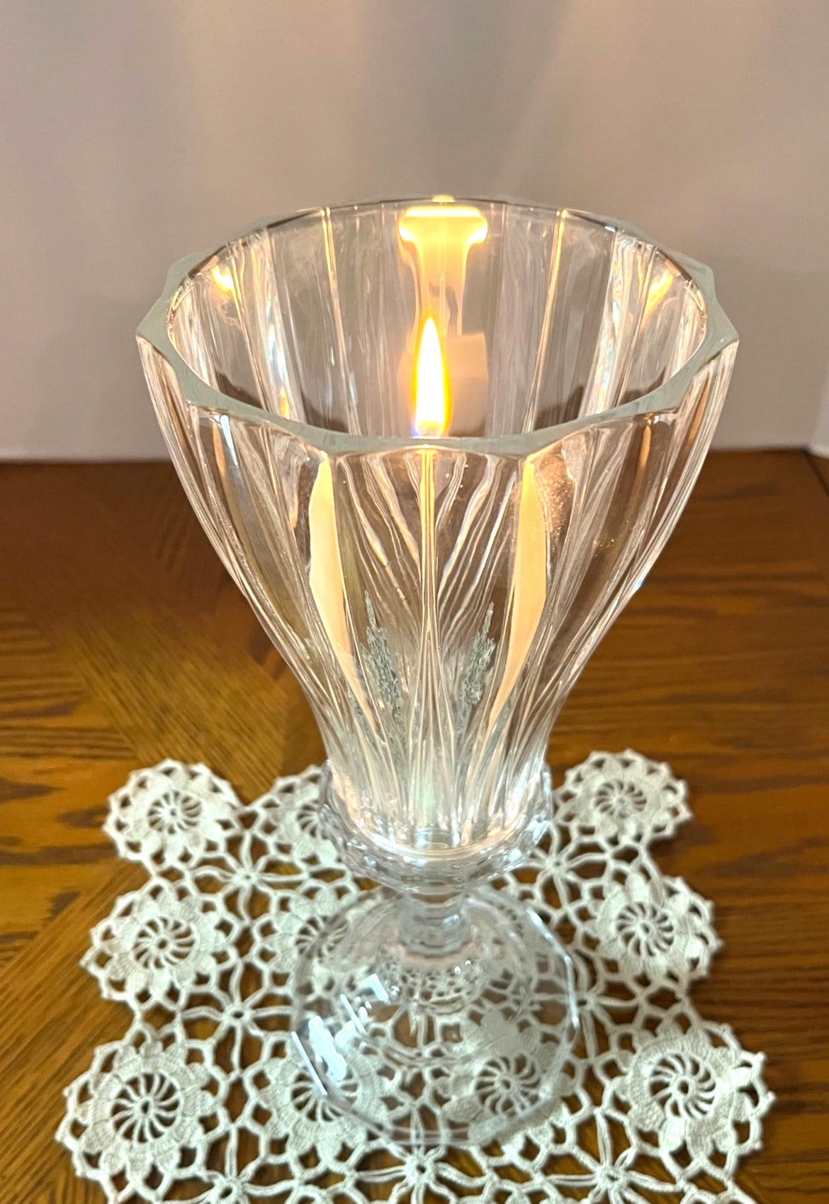 St. George Lead Crystal 2 pc Hurricane Candle Holder  12" high, 5" diameter