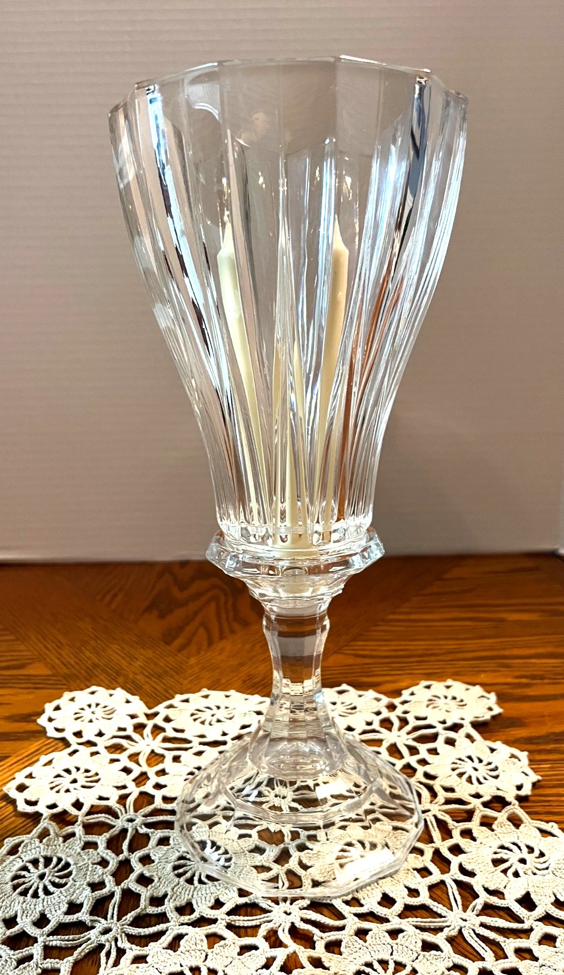 St. George Lead Crystal 2 pc Hurricane Candle Holder  12" high, 5" diameter