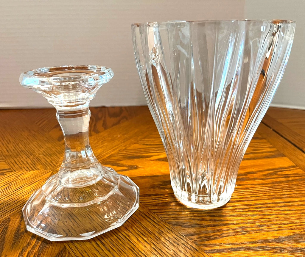 St. George Lead Crystal 2 pc Hurricane Candle Holder  12" high, 5" diameter