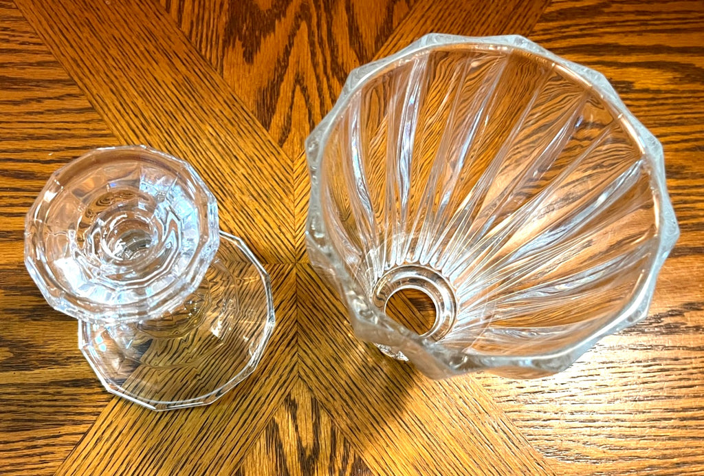 St. George Lead Crystal 2 pc Hurricane Candle Holder  12" high, 5" diameter