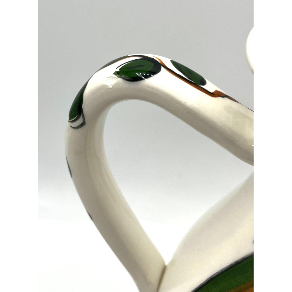 Greek Hand-Painted Ceramic Pitcher With Purple Grapes Design & Green Leaves Artist Signed 8.5" tall Small chip on Handle