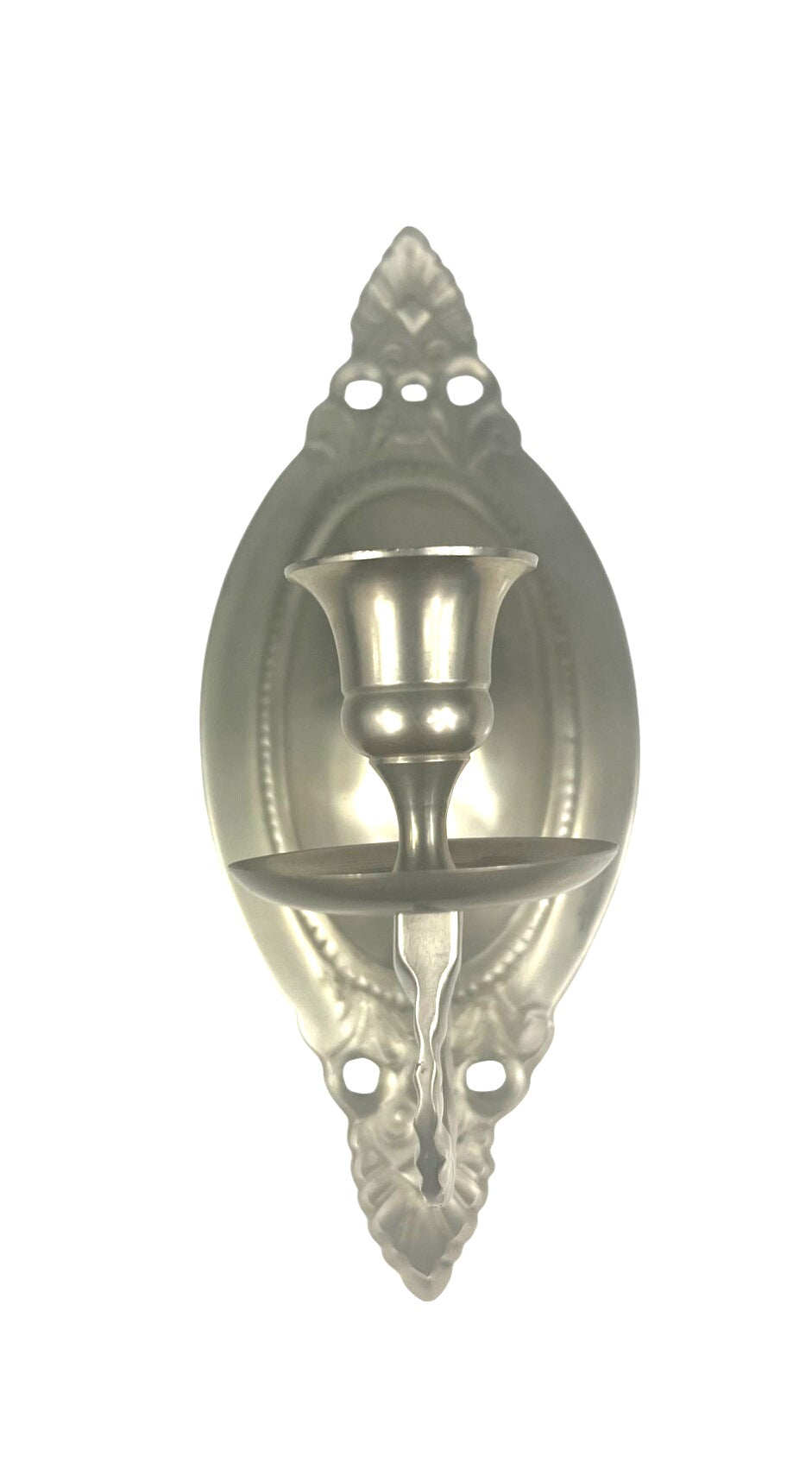 Vintage Brass Wall Mounted Candle Sconce Candlestick Holder Silver Finish With Ornate Detailing Made In India 9" long