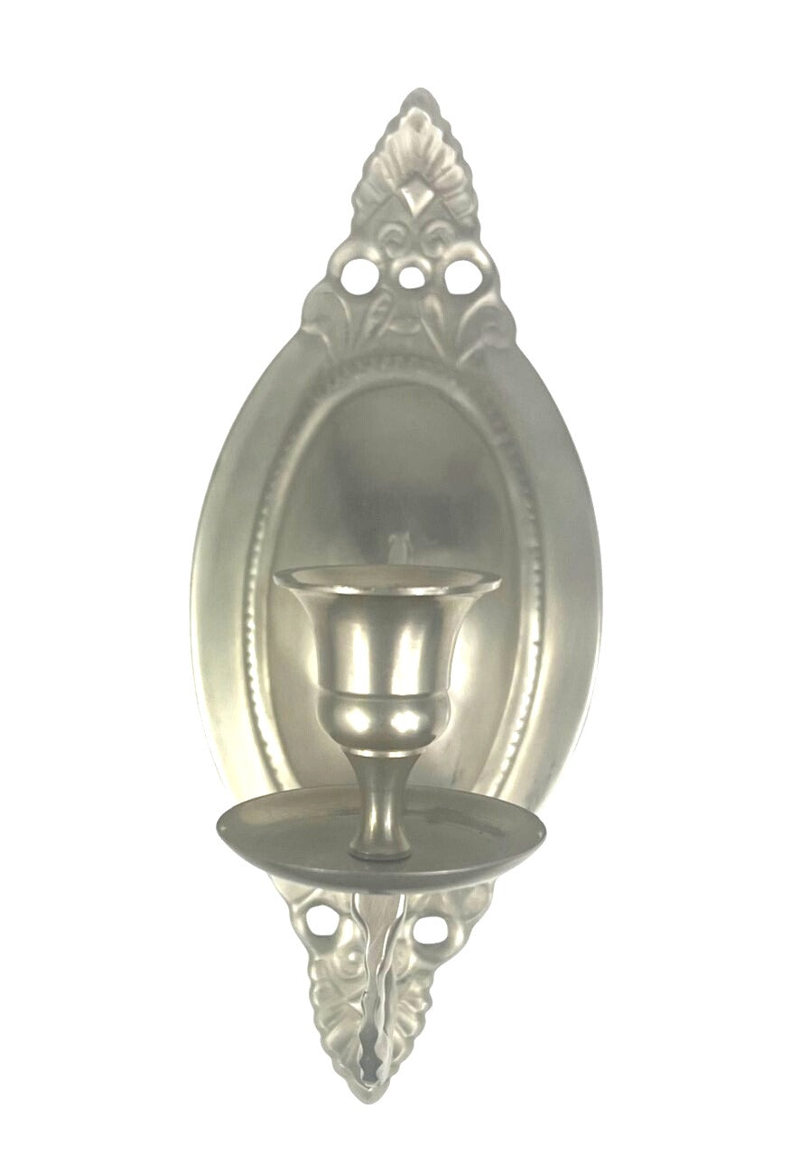 Vintage Brass Wall Mounted Candle Sconce Candlestick Holder Silver Finish With Ornate Detailing Made In India 9" long