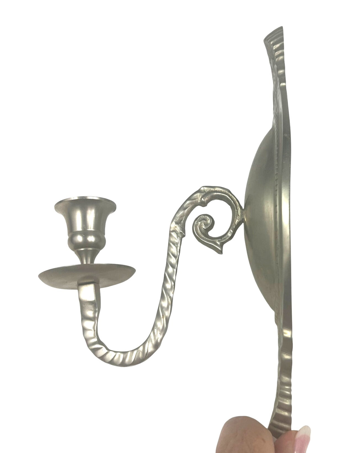 Vintage Brass Wall Mounted Candle Sconce Candlestick Holder Silver Finish With Ornate Detailing Made In India 9" long