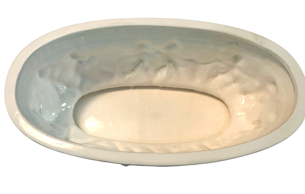 Vintage 24K Gold Plated White Ceramic Planter With Dimensional Cherubs Highly Detailed 9 x 5"