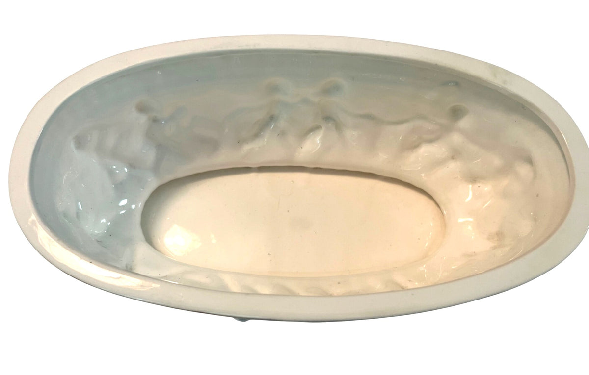 Vintage 24K Gold Plated White Ceramic Planter With Dimensional Cherubs Highly Detailed 9 x 5"
