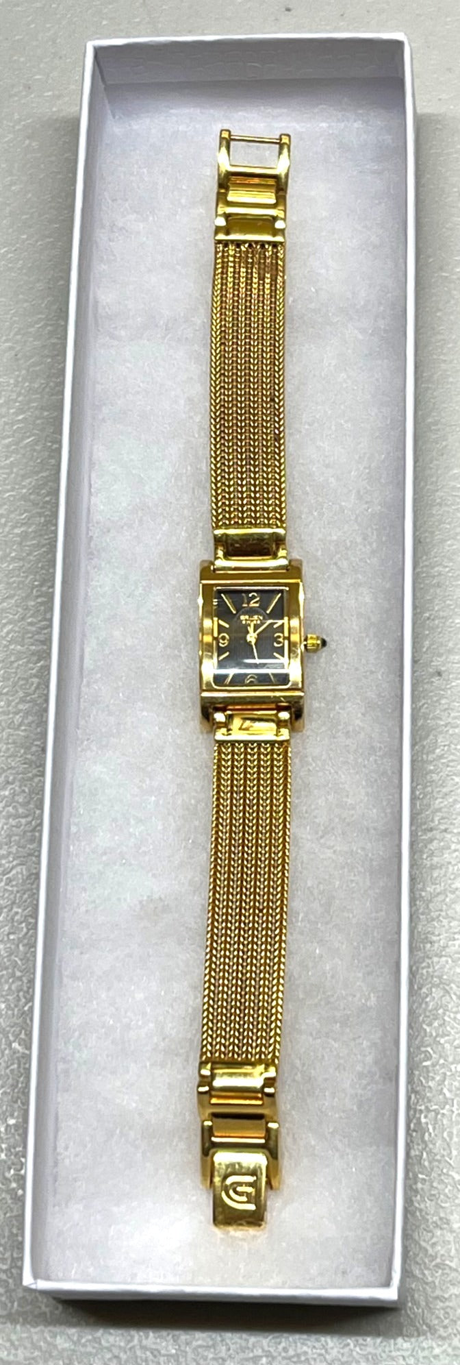Vintage Gruen Swiss Gold-Tone Mesh Womens Watch Rectangular Face With Elegant Design Works New Battery Installed