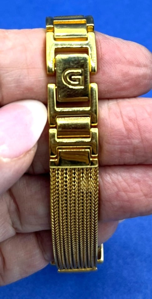 Vintage Gruen Swiss Gold-Tone Mesh Womens Watch Rectangular Face With Elegant Design Works New Battery Installed