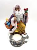 African American Santa Claus Figurine Tealight Candle Holder PartyLite Exclusive Purple Robe & Basket 8 inches Tall