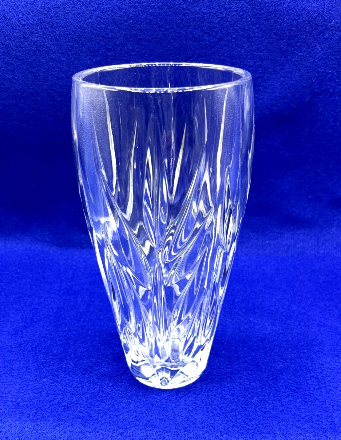 Gorham Cut Crystal Star Blossom Vase With Elegant Leaf Design 8.75 Inches Tall