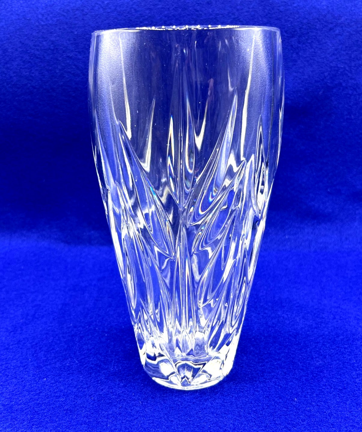Gorham Cut Crystal Star Blossom Vase With Elegant Leaf Design 8.75 Inches Tall
