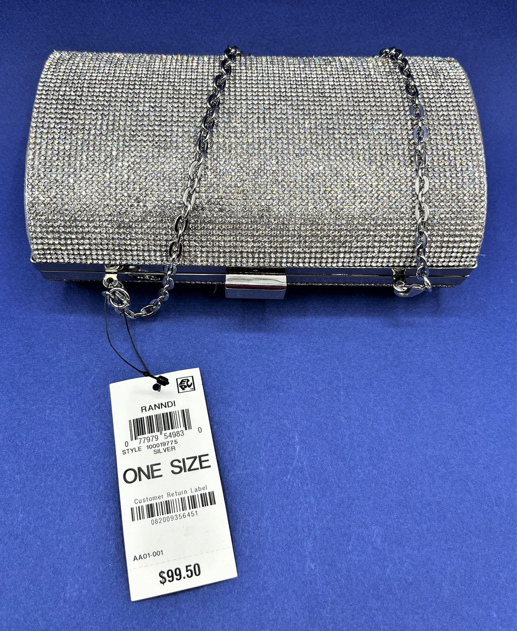 Silver Glittery Evening Bag Ranndi by International Concepts Clutch with Cross Body Chain. 7" wide x 4.5" high x 2.5" deep