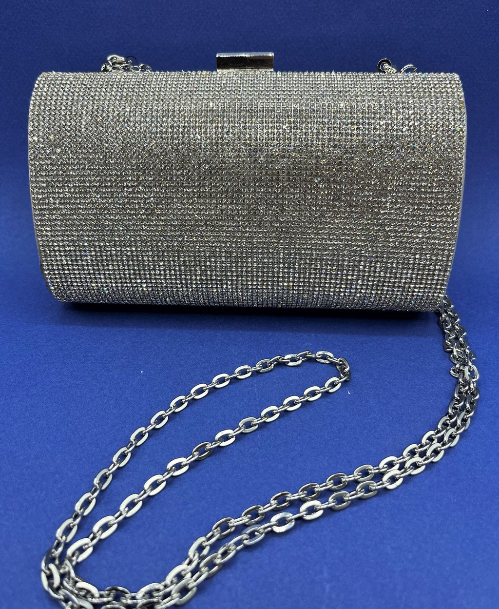 Silver Glittery Evening Bag Ranndi by International Concepts Clutch with Cross Body Chain. 7" wide x 4.5" high x 2.5" deep