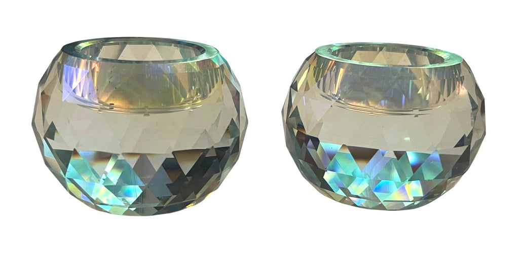 Faceted Crystal Round Tealight Candle Holders With Iridescent Finish By Simon Design Set Of 2