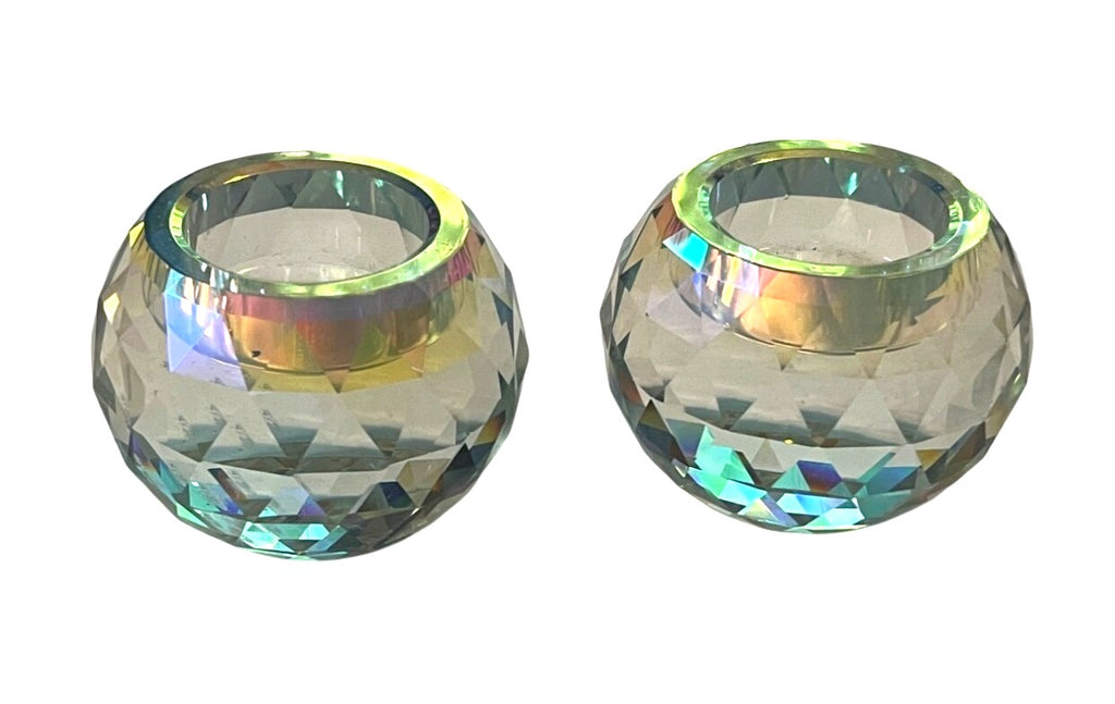 Faceted Crystal Round Tealight Candle Holders With Iridescent Finish By Simon Design Set Of 2